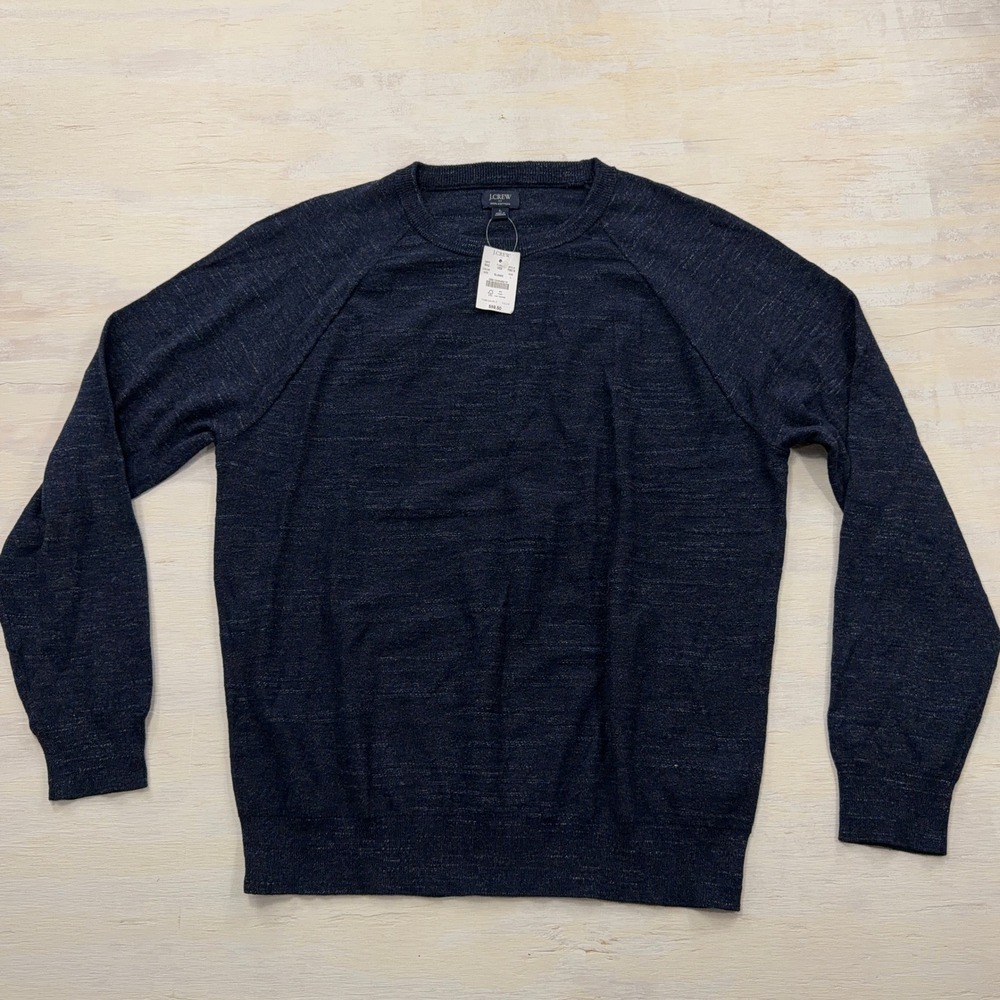 J.Crew Sweater Crewneck Large NWT Raglan Sleeve Marled Navy Blue Mens